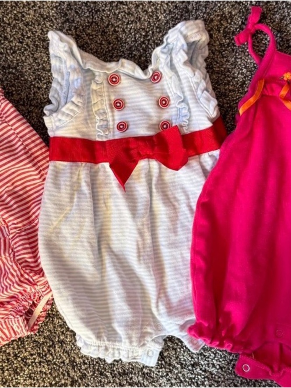 Gymboree White and Red Striped Ruffle Romper with Red Bow